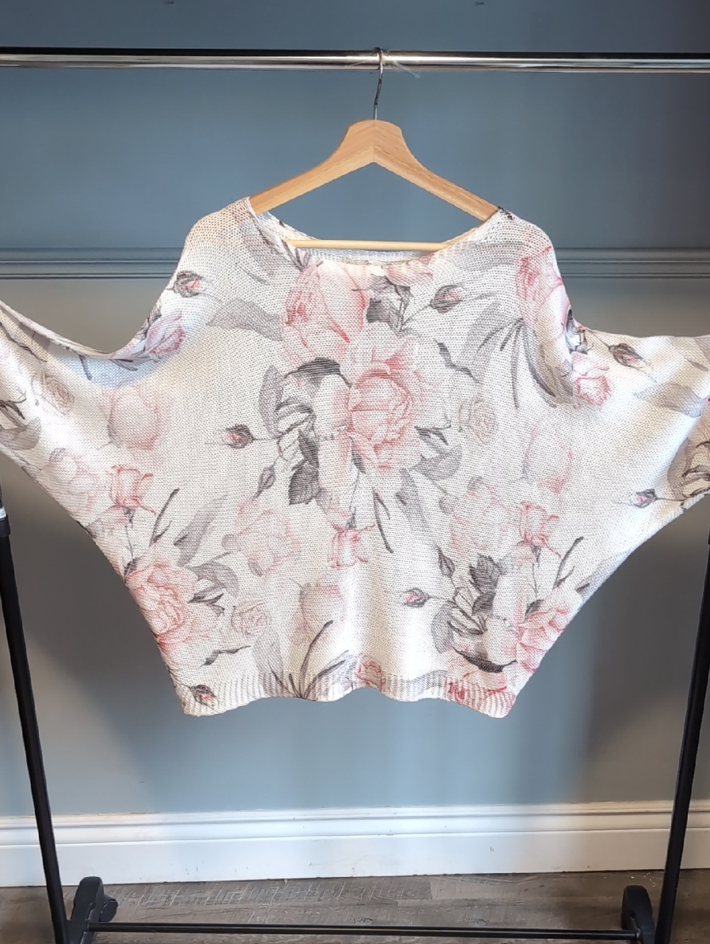 Soft Floral Knit Top in Blush and Gray